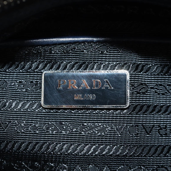 PRADA Shoulder Bag Leather Navy Silver Auth ki6667SAM