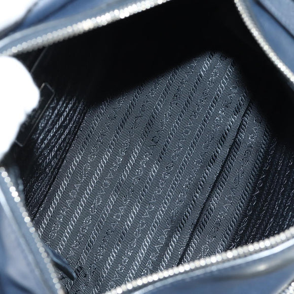 PRADA Shoulder Bag Leather Navy Silver Auth ki6667SAM