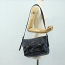 PRADA Shoulder Bag Leather Navy Silver Auth ki6667SAM-29
