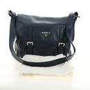 PRADA Shoulder Bag Leather Navy Silver Auth ki6667SAM-12