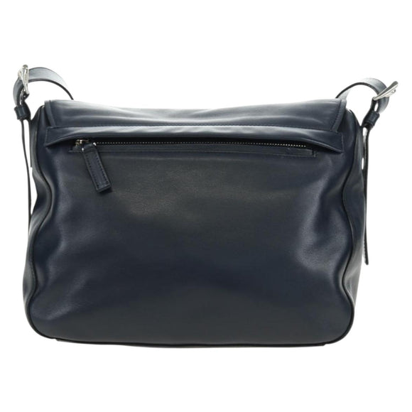 PRADA Shoulder Bag Leather Navy Silver Auth ki6667SAM
