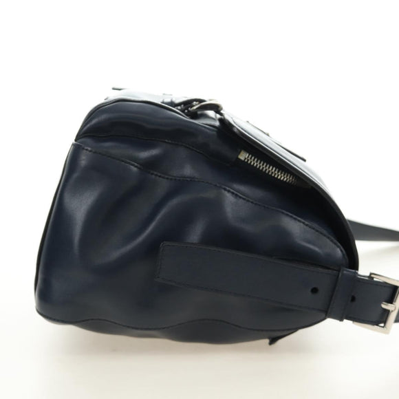 PRADA Shoulder Bag Leather Navy Silver Auth ki6667SAM
