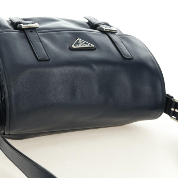 PRADA Shoulder Bag Leather Navy Silver Auth ki6667SAM