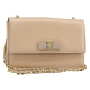Salvatore Ferragamo Chain Shoulder Bag Leather Beige Gold Auth ki6669V-1