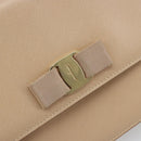 Salvatore Ferragamo Chain Shoulder Bag Leather Beige Gold Auth ki6669V-17