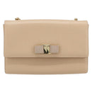 Salvatore Ferragamo Chain Shoulder Bag Leather Beige Gold Auth ki6669V-13