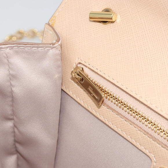 Salvatore Ferragamo Chain Shoulder Bag Leather Beige Gold Auth ki6669V
