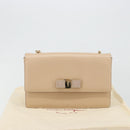 Salvatore Ferragamo Chain Shoulder Bag Leather Beige Gold Auth ki6669V-12
