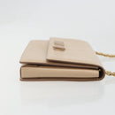 Salvatore Ferragamo Chain Shoulder Bag Leather Beige Gold Auth ki6669V-3