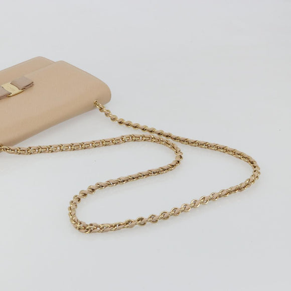 Salvatore Ferragamo Chain Shoulder Bag Leather Beige Gold Auth ki6669V
