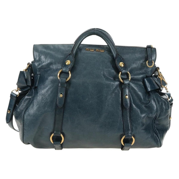 Miu Miu Hand Bag Leather 2way Blue Gold Auth ki6671SAM