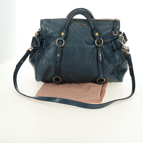 Miu Miu Hand Bag Leather 2way Blue Gold Auth ki6671SAM