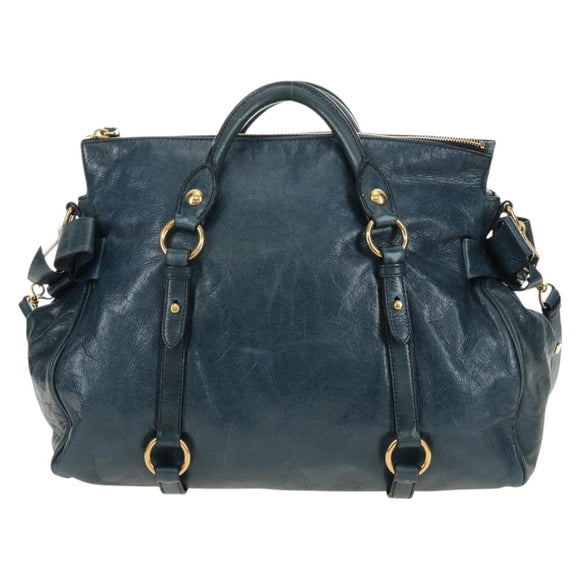 Miu Miu Hand Bag Leather 2way Blue Gold Auth ki6671SAM