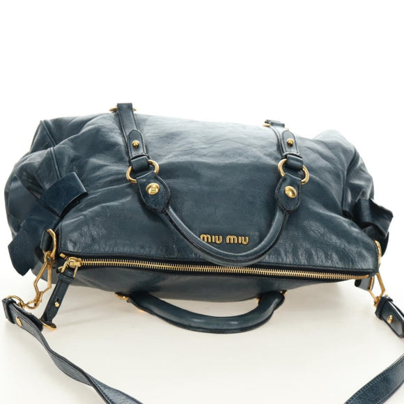 Miu Miu Hand Bag Leather 2way Blue Gold Auth ki6671SAM