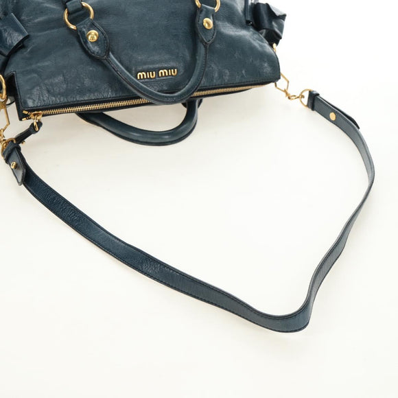 Miu Miu Hand Bag Leather 2way Blue Gold Auth ki6671SAM