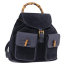 GUCCI Bamboo Backpack Suede Navy Gold 003 2058 0016 Auth ki6672A-1