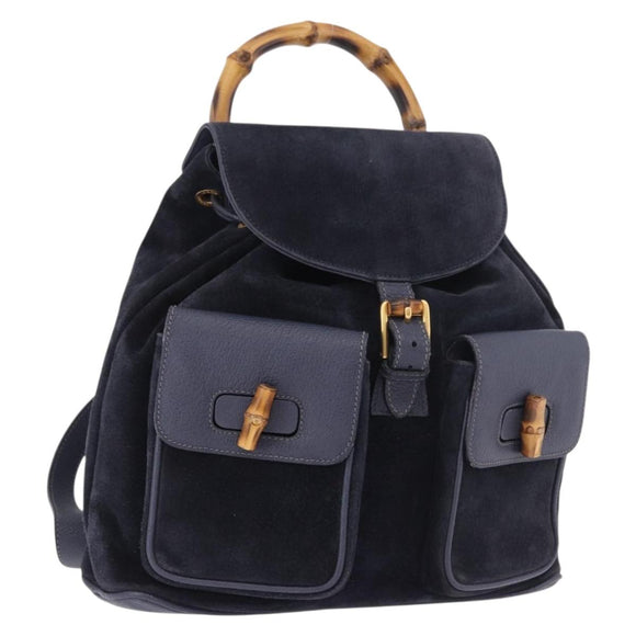 GUCCI Bamboo Backpack Suede Navy Gold 003 2058 0016 Auth ki6672A