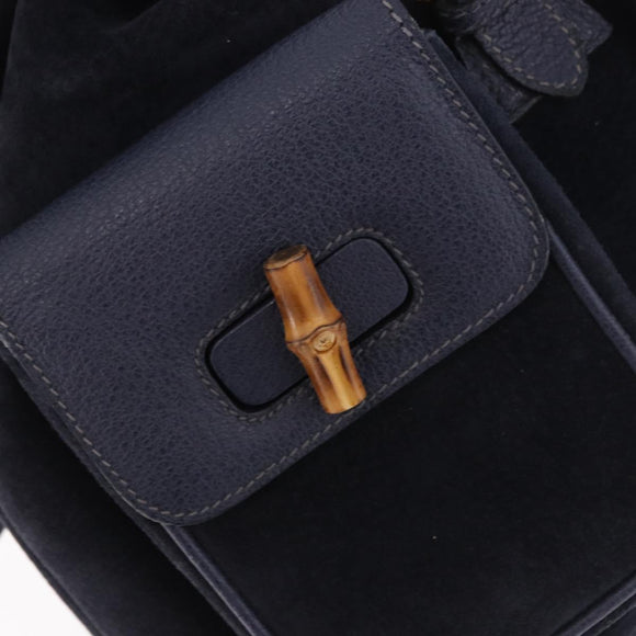 GUCCI Bamboo Backpack Suede Navy Gold 003 2058 0016 Auth ki6672A
