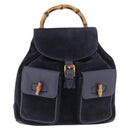 GUCCI Bamboo Backpack Suede Navy Gold 003 2058 0016 Auth ki6672A-13