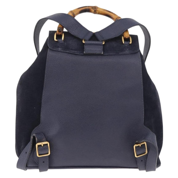 GUCCI Bamboo Backpack Suede Navy Gold 003 2058 0016 Auth ki6672A