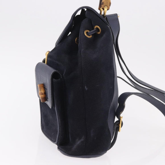 GUCCI Bamboo Backpack Suede Navy Gold 003 2058 0016 Auth ki6672A