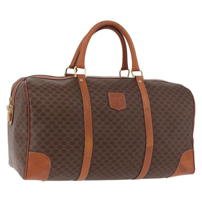 CELINE Macadam Canvas Boston Bag PVC Leather Brown Gold Auth ki6673