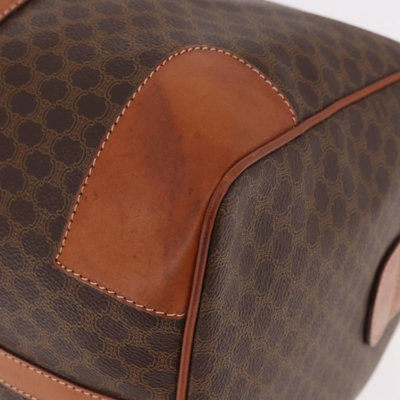CELINE Macadam Canvas Boston Bag PVC Leather Brown Gold Auth ki6673
