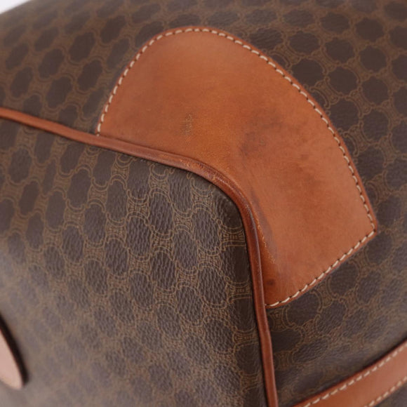 CELINE Macadam Canvas Boston Bag PVC Leather Brown Gold Auth ki6673