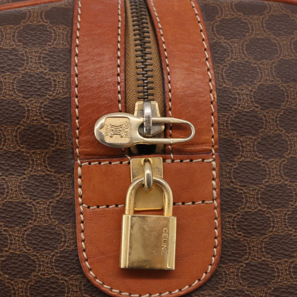 CELINE Macadam Canvas Boston Bag PVC Leather Brown Gold Auth ki6673