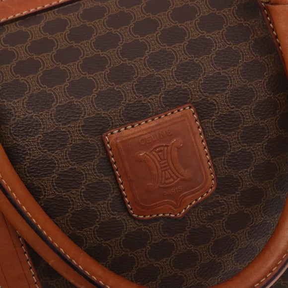 CELINE Macadam Canvas Boston Bag PVC Leather Brown Gold Auth ki6673