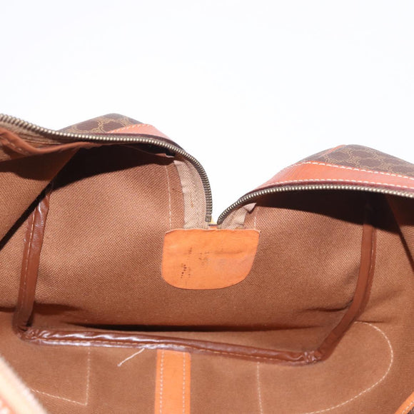 CELINE Macadam Canvas Boston Bag PVC Leather Brown Gold Auth ki6673