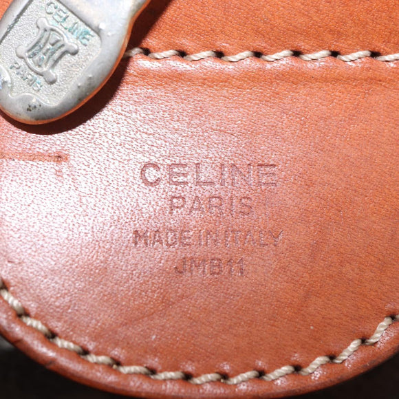 CELINE Macadam Canvas Boston Bag PVC Leather Brown Gold Auth ki6673