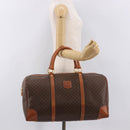 CELINE Macadam Canvas Boston Bag PVC Leather Brown Gold Auth ki6673-23