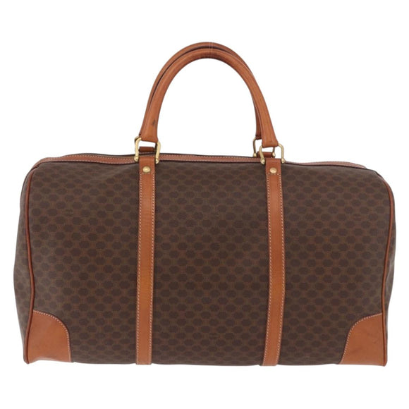 CELINE Macadam Canvas Boston Bag PVC Leather Brown Gold Auth ki6673