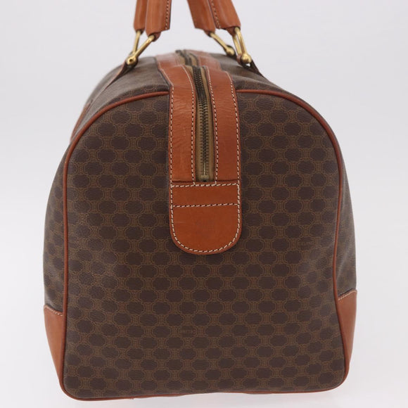 CELINE Macadam Canvas Boston Bag PVC Leather Brown Gold Auth ki6673