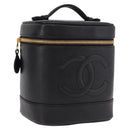 CHANEL COCO Mark Vanity Hand Bag Caviar Skin Black Gold CC Auth ki6681M-1