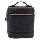 CHANEL COCO Mark Vanity Hand Bag Caviar Skin Black Gold CC Auth ki6681M-13