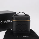 CHANEL COCO Mark Vanity Hand Bag Caviar Skin Black Gold CC Auth ki6681M-12