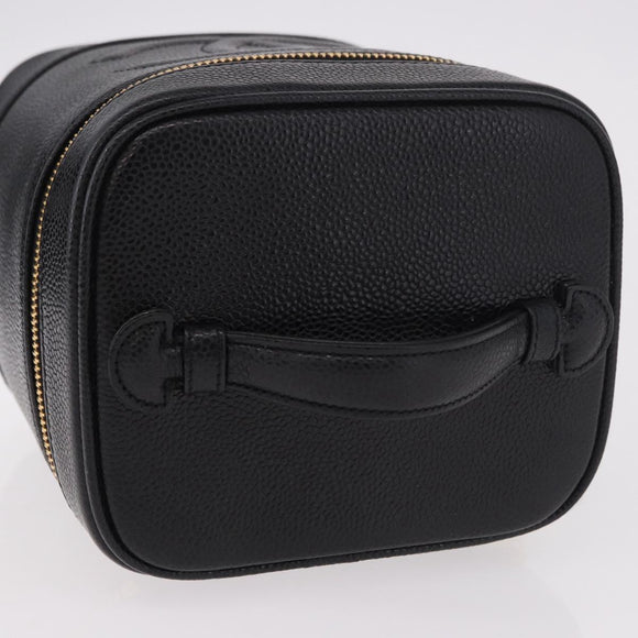 CHANEL COCO Mark Vanity Hand Bag Caviar Skin Black Gold CC Auth ki6681M