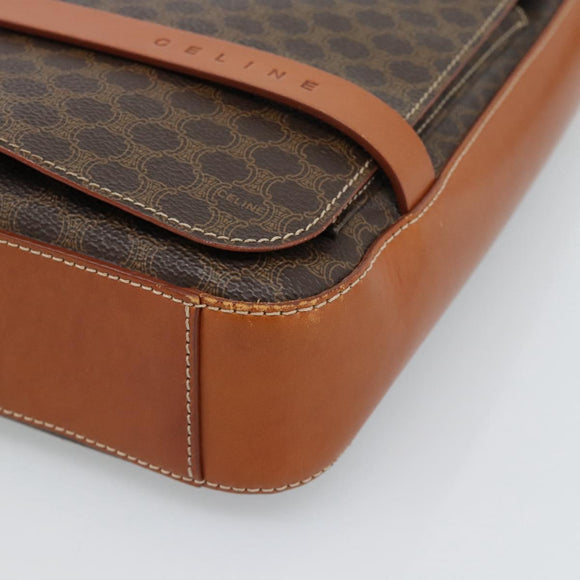 CELINE Macadam Canvas Umhängetasche PVC Leder Braun Gold Auth ki6682A