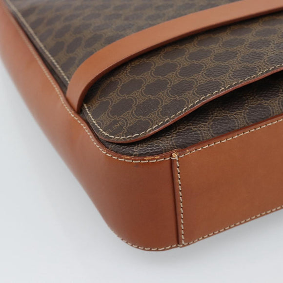 CELINE Macadam Canvas Umhängetasche PVC Leder Braun Gold Auth ki6682A