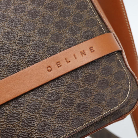 CELINE Macadam Canvas Umhängetasche PVC Leder Braun Gold Auth ki6682A