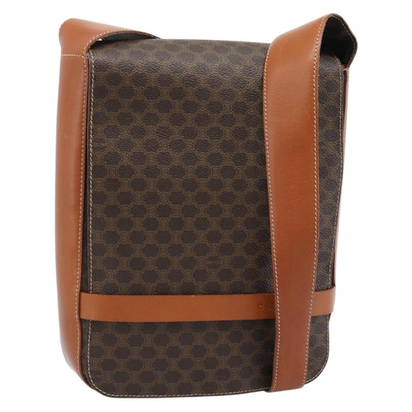 CELINE Macadam Canvas Umhängetasche PVC Leder Braun Gold Auth ki6682A