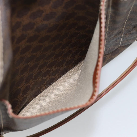 CELINE Macadam Canvas Umhängetasche PVC Leder Braun Gold Auth ki6682A