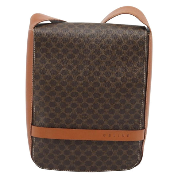 CELINE Macadam Canvas Umhängetasche PVC Leder Braun Gold Auth ki6682A