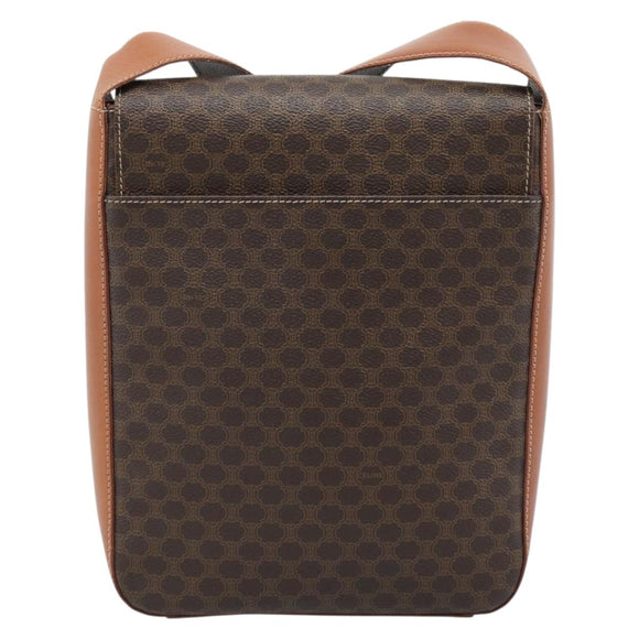 CELINE Macadam Canvas Umhängetasche PVC Leder Braun Gold Auth ki6682A