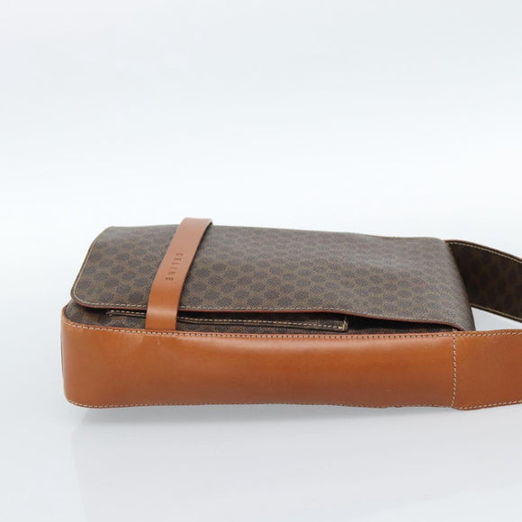 CELINE Macadam Canvas Umhängetasche PVC Leder Braun Gold Auth ki6682A
