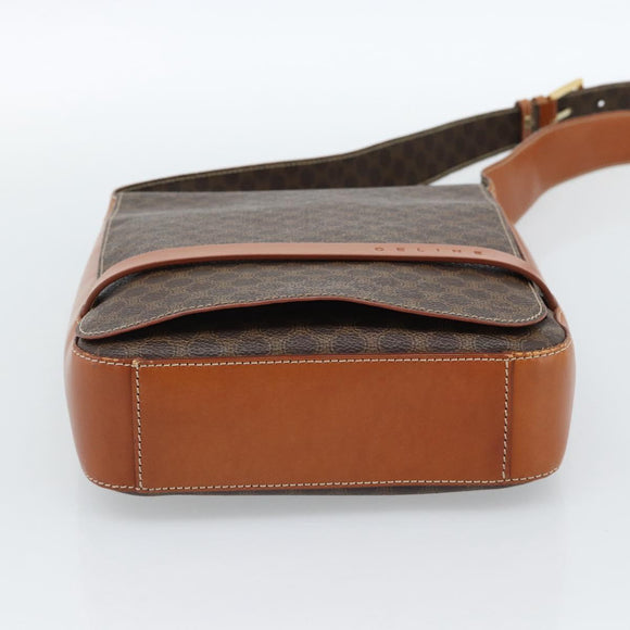 CELINE Macadam Canvas Umhängetasche PVC Leder Braun Gold Auth ki6682A
