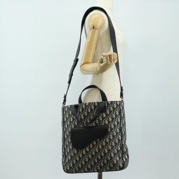 Christian Dior Trotter Canvas Hand Bag 2way Navy Silver Auth ki6683SAM