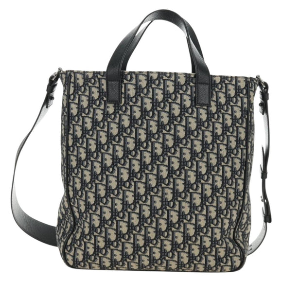 Christian Dior Trotter Canvas Hand Bag 2way Navy Silver Auth ki6683SAM